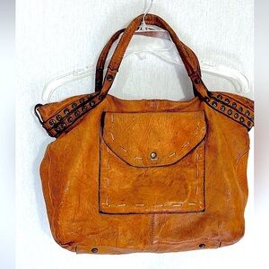 Vintage Langelotti genuine leather distressed studded shoulder bag Made in Italy